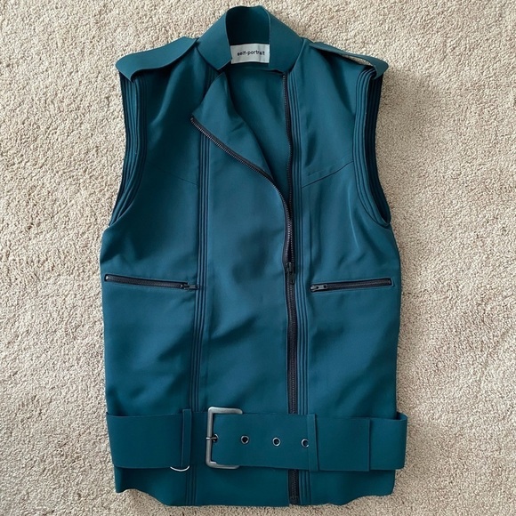 Self Portrait- NWT Green Teal Oversized Belt Buckle Vest - Picture 2 of 13